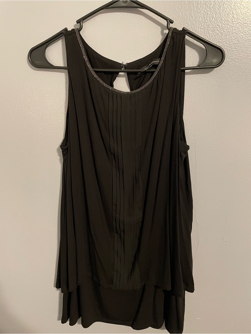 White House Black Market Black Pleated Front Sleeveless Camisole